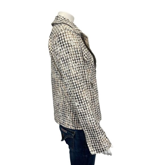Chicos Jacket 1 Medium Asymmetrical Zip Metallic Houndstooth Print Pockets - Picture 3 of 8
